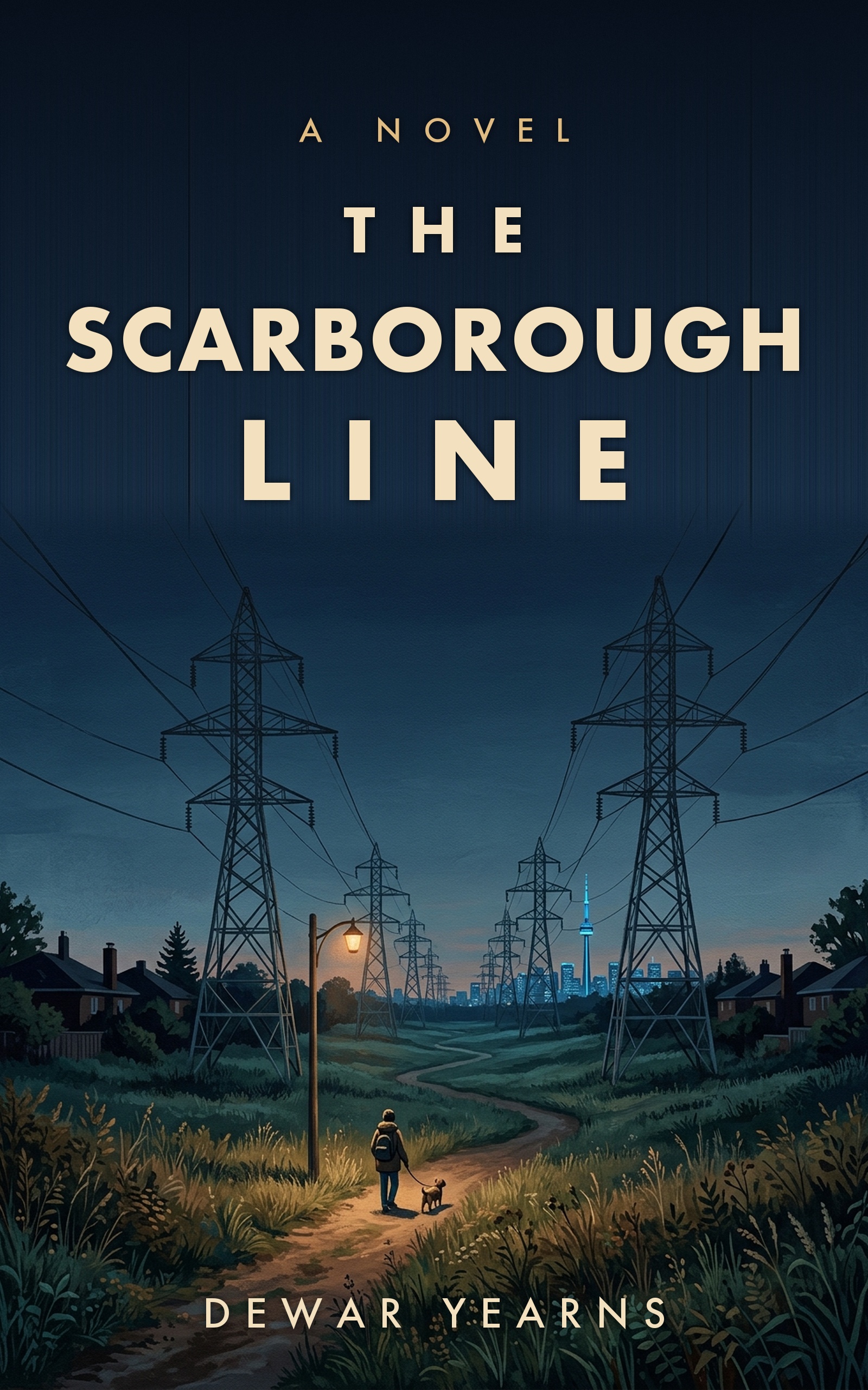 Cover of The Scarborough Line — a hydro corridor cutting across a Scarborough sky.